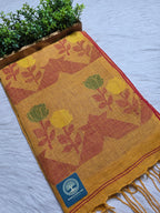 Mustard Jaishree Linen Saree with Handwoven Jamdani Pallu