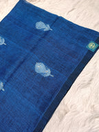 Pure Linen Handwoven Saree with Sequin Floral Motifs & Running Blouse Piece
