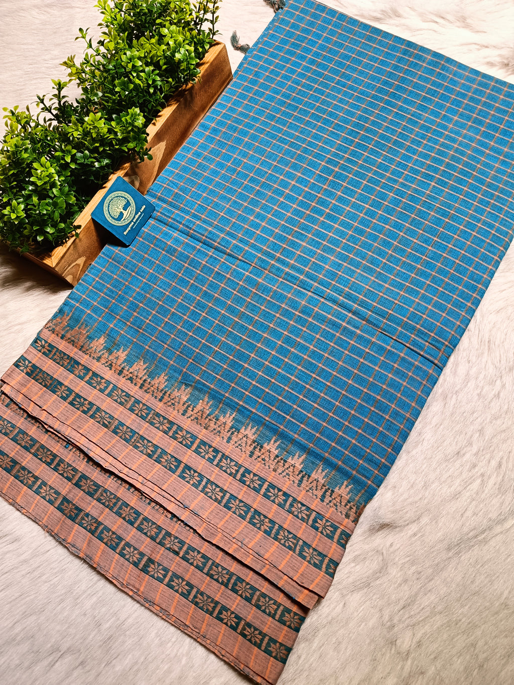 Premium Handwoven Dhonekhali Cotton Saree with Traditional Border & Tassels