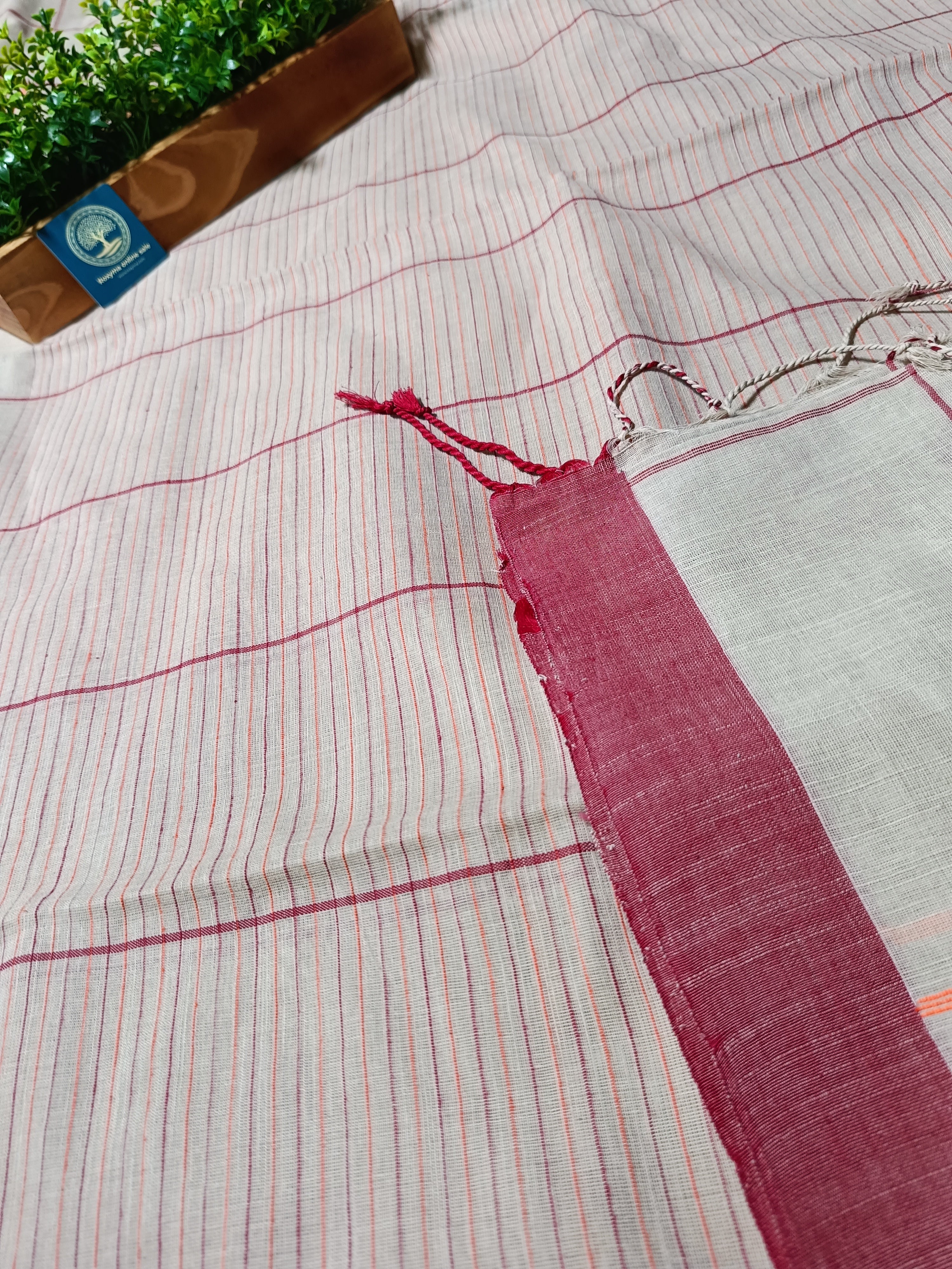 Pure Cotton Saree with Double  Contrast Border and Blouse Piece