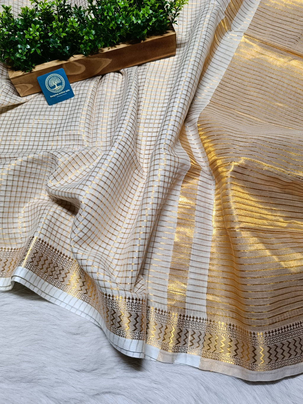 Mulmul Cotton Saree With Golden Zari Naksha  Women Border