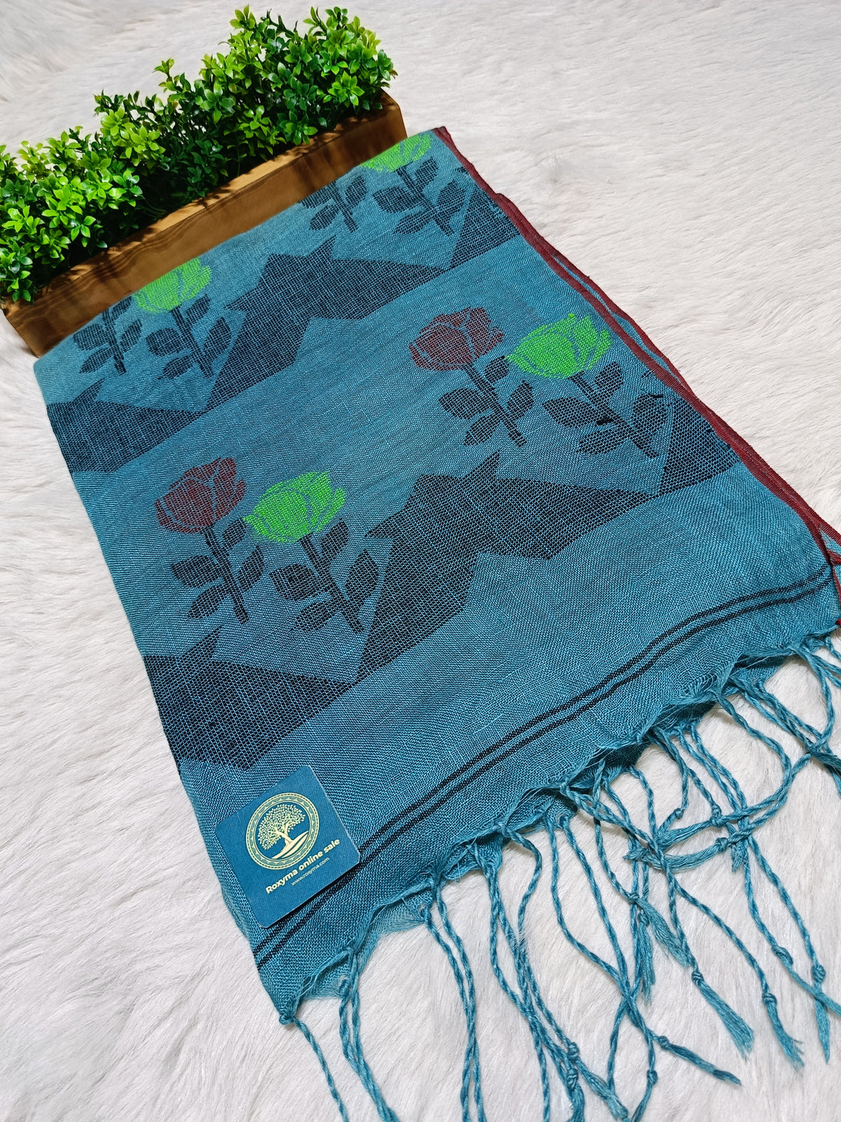 Turquoise Blue Jaishree Linen Saree with Handwoven Jamdani Pallu