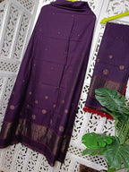 Pure Cotton suit with Jamdani Golden Zari  Butties in Plum Shed. Unstitched Dress Material Set of 2