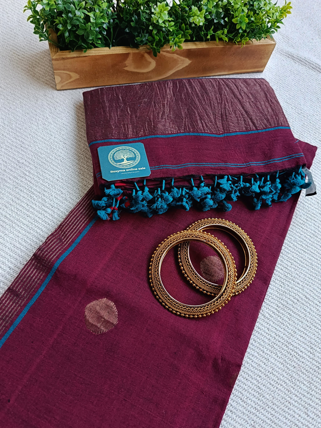Pure Cotton Jamdani Suit Pieces In Wine-magenta Shade|Top & Dupatta only