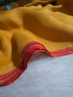 Mustard Jaishree Linen Saree with Handwoven Jamdani Pallu