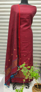 Pure Cotton Jamdani Suit Pieces In Wine-magenta Shade|Top & Dupatta only