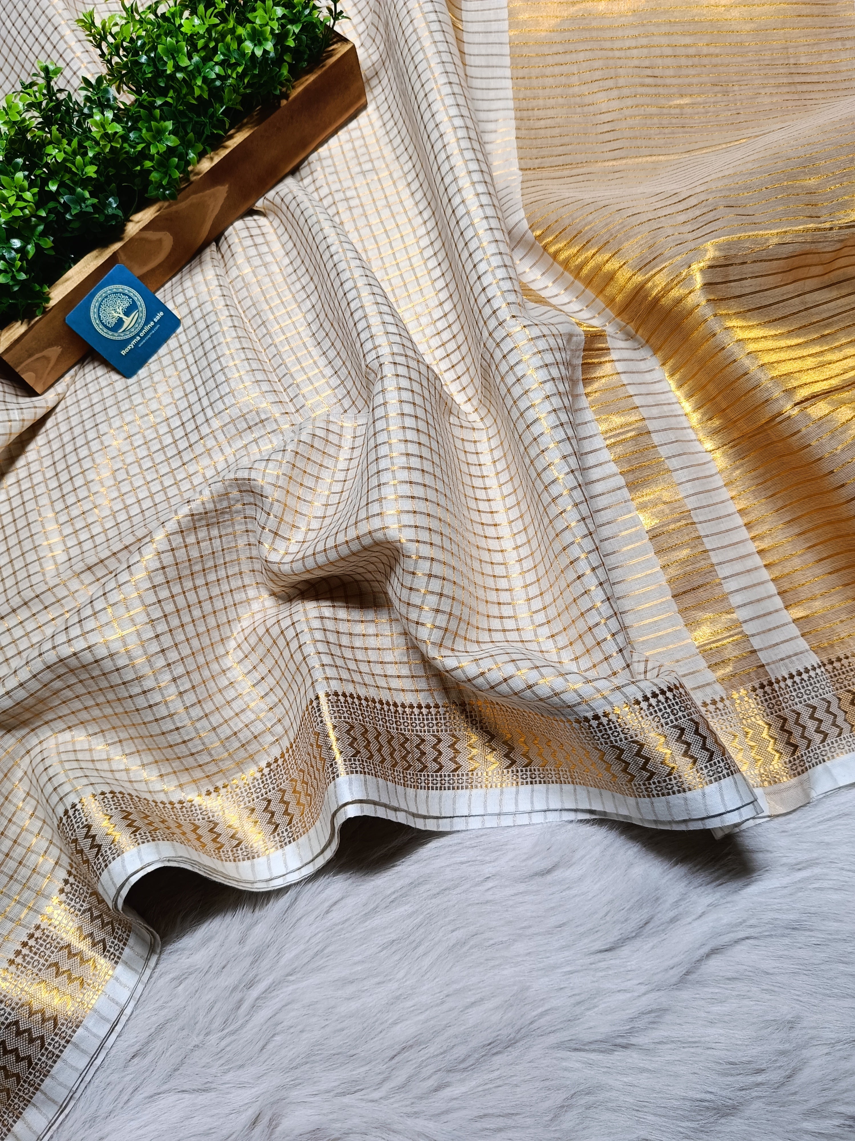Mulmul Cotton Saree With Golden Zari Naksha  Women Border