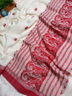 Traditional Red and White Soft Cotton Baluchuri Saree with Blouse Piece – Pure Handloom