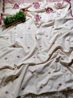 Pure Handloom Bengal Jamdani Saree – Traditional Red and White with Designer Blouse Piece