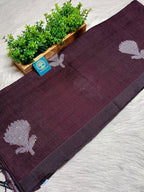 Pure Linen Handwoven Saree with Sequin Floral Motifs & Running Blouse Piece