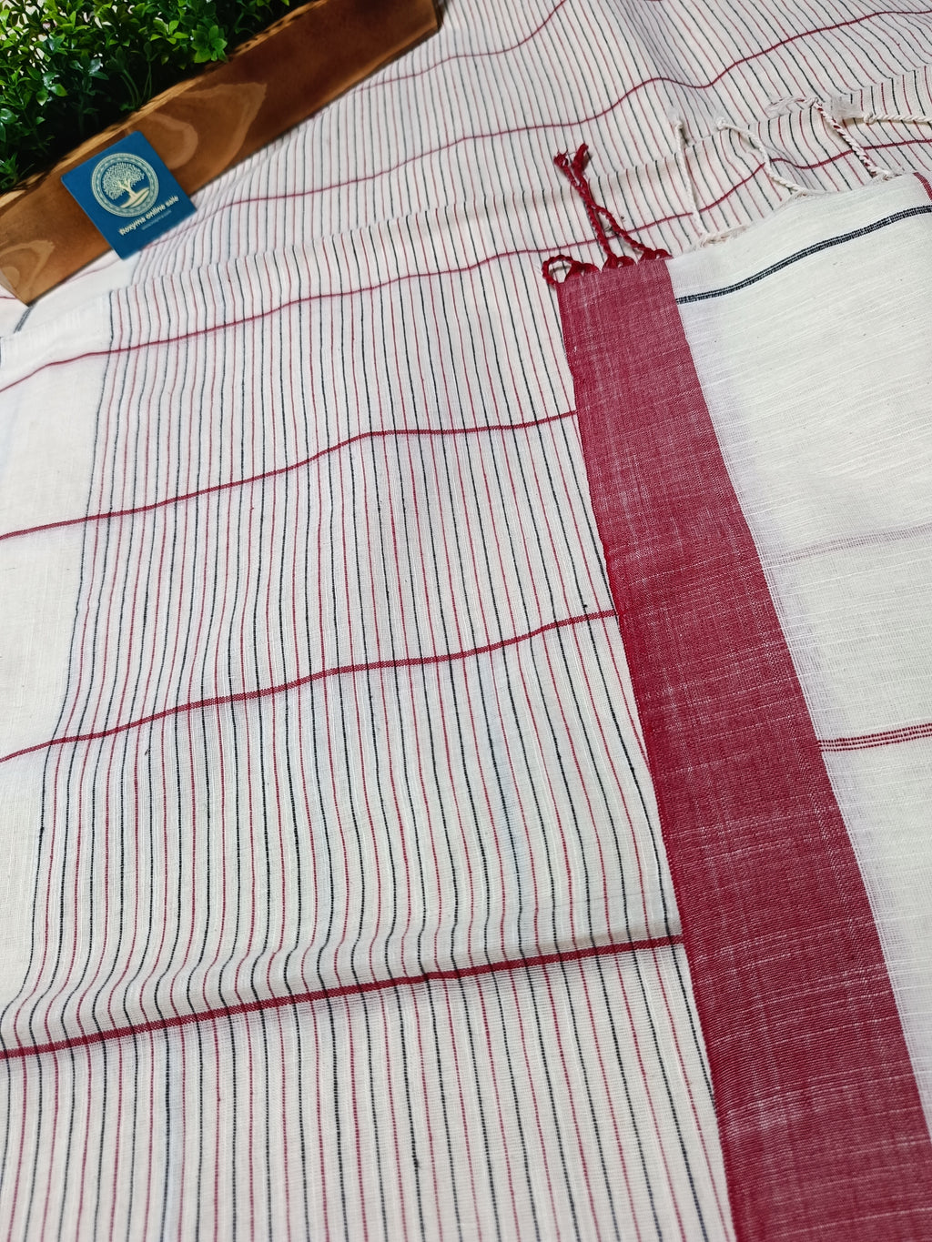 Pure Cotton Saree with Double  Contrast Border and Blouse Piece