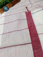 Pure Cotton Saree with Double  Contrast Border and Blouse Piece