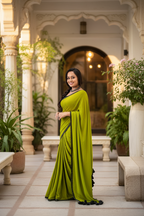 Olive Green Mulmul Cotton Saree