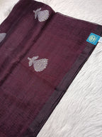 Pure Linen Handwoven Saree with Sequin Floral Motifs & Running Blouse Piece