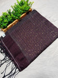 Pure Linen Handwoven Saree with Sequin Floral Motifs & Running Blouse Piece