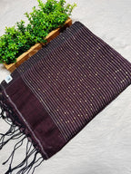 Pure Linen Handwoven Saree with Sequin Floral Motifs & Running Blouse Piece