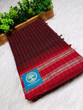 Dhaniyakhali Cotton Saree with Stripes & Vibrant Red Border