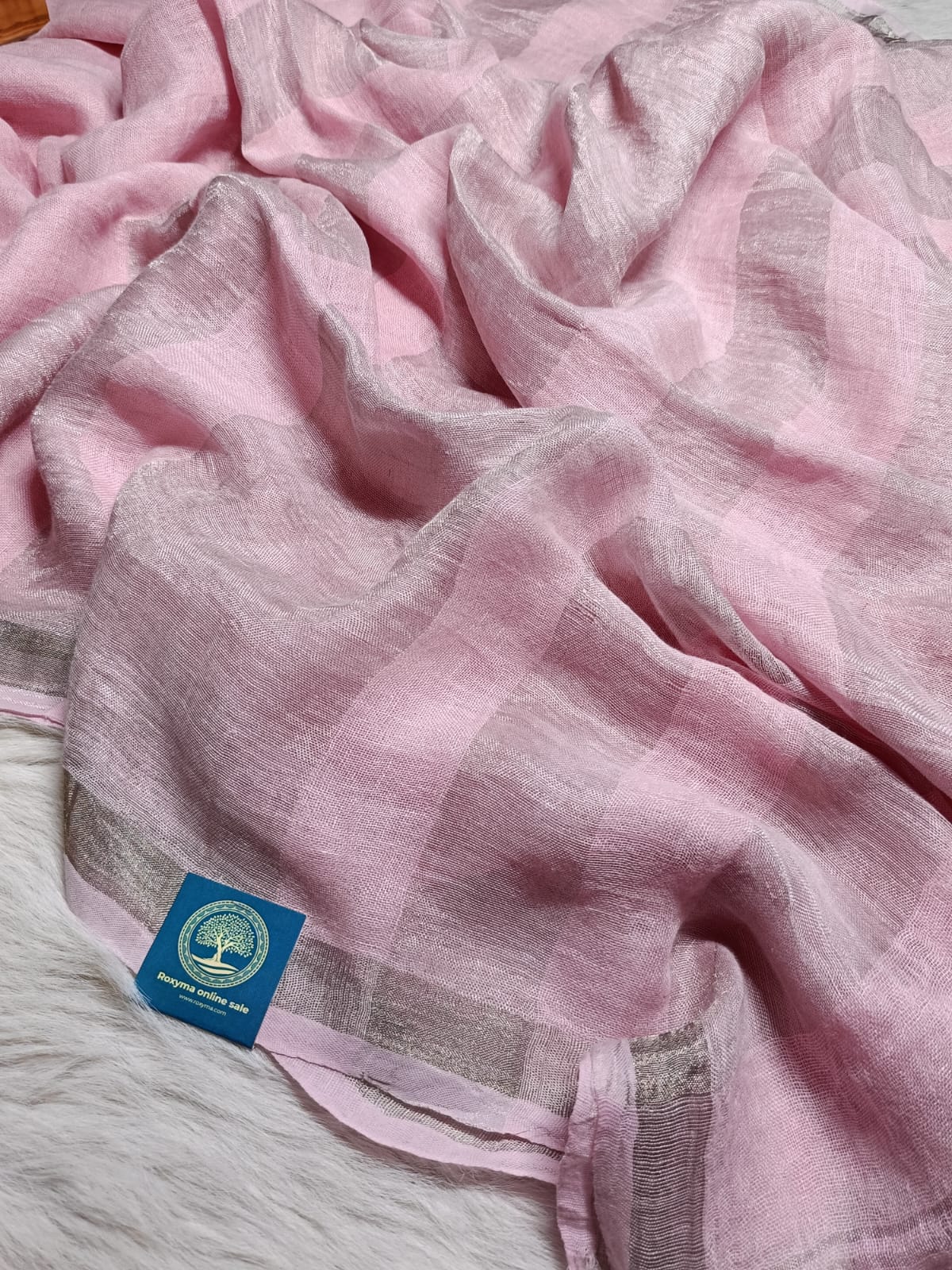 Pure Handwoven Jaishree Linen in Baby Pink Shed