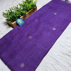 Pure Linen-by-Linen Saree – Royal Purple with Gold Zari Jamdani Buttas & Striped Pallu