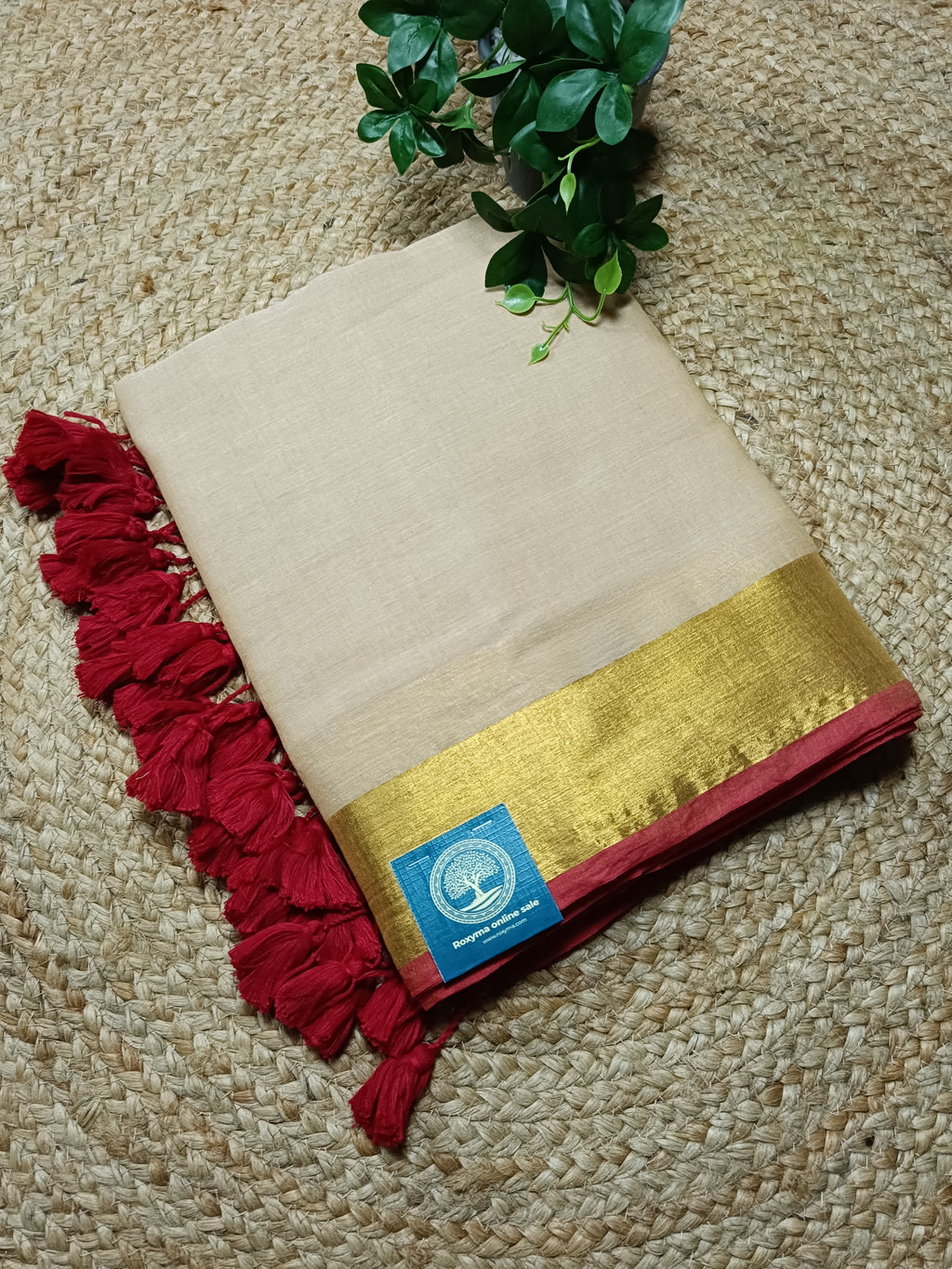 Cream Mulmul Cotton Saree With Golden Zari Border