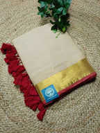 Cream Mulmul Cotton Saree With Golden Zari Border