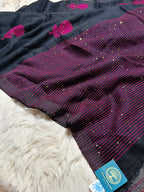Pure Linen Handwoven Saree with Sequin Floral Motifs & Running Blouse Piece