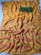 Mustard Jaishree Linen Saree with Handwoven Jamdani Pallu