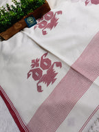 Pure Handloom Bengal Jamdani Saree – Traditional Red and White with Designer Blouse Piece