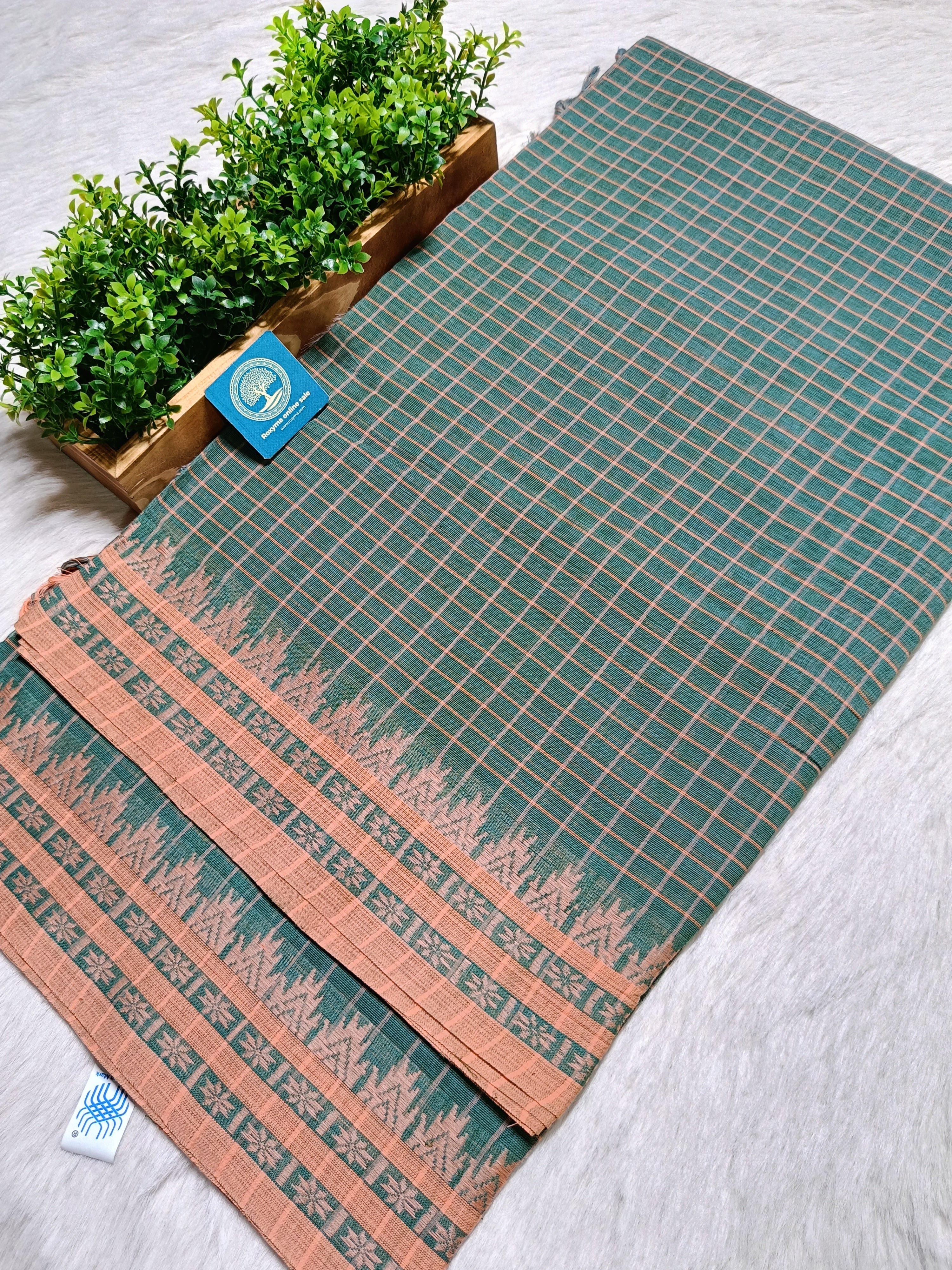 Premium Handwoven Dhonekhali Cotton Saree – Traditional Border | No Blouse Piece