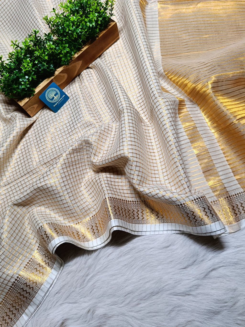 Mulmul Cotton Saree With Golden Zari Naksha  Women Border
