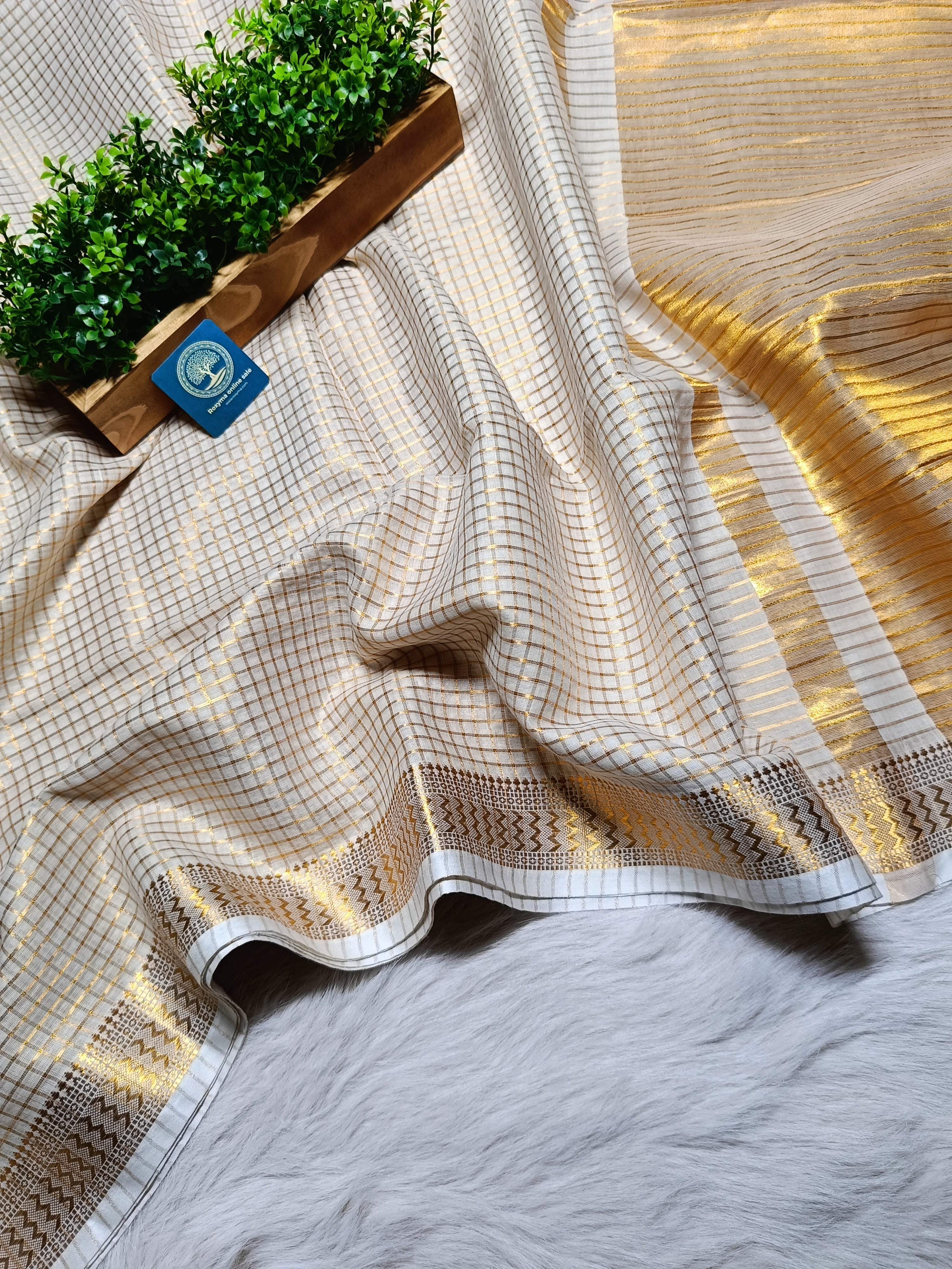 Mulmul Cotton Saree With Golden Zari Naksha  Women Border