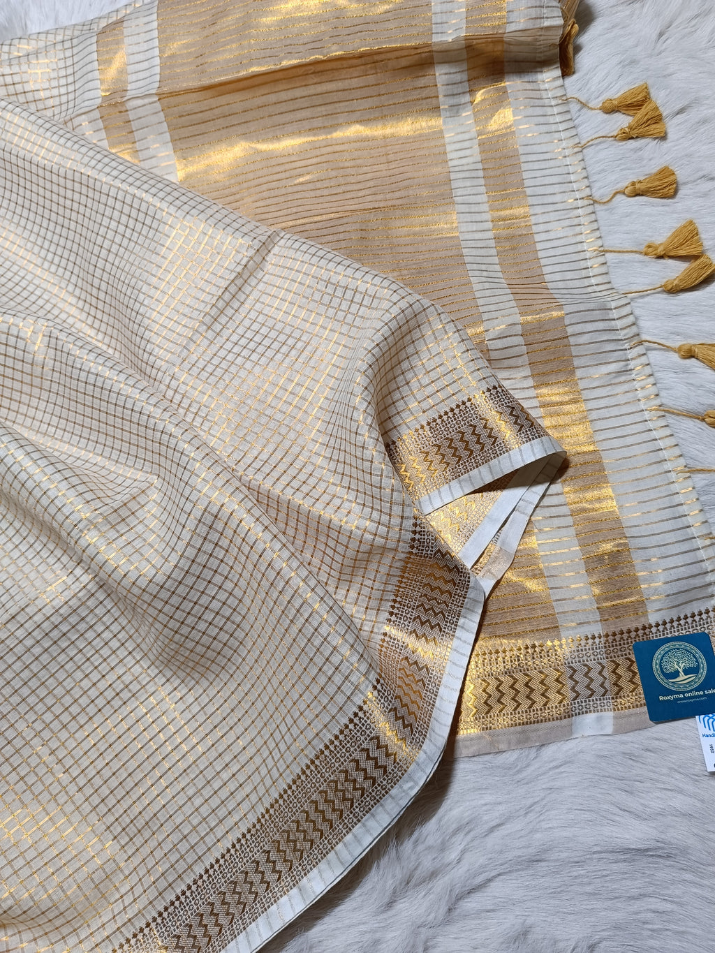 Mulmul Cotton Saree With Golden Zari Naksha  Women Border