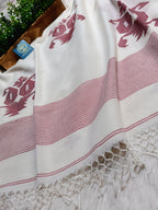 Pure Handloom Bengal Jamdani Saree – Traditional Red and White with Designer Blouse Piece