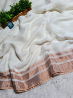 Exquisite Jaishree Linen Saree with Tested Golden Zari Border