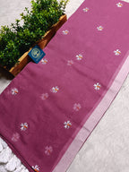 Pure Mulmul Cotton Saree with Seuli Flower Embroidery