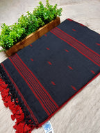 Handloom Cotton Saree in  Black and Red