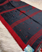 Handloom Cotton Saree in  Black and Red