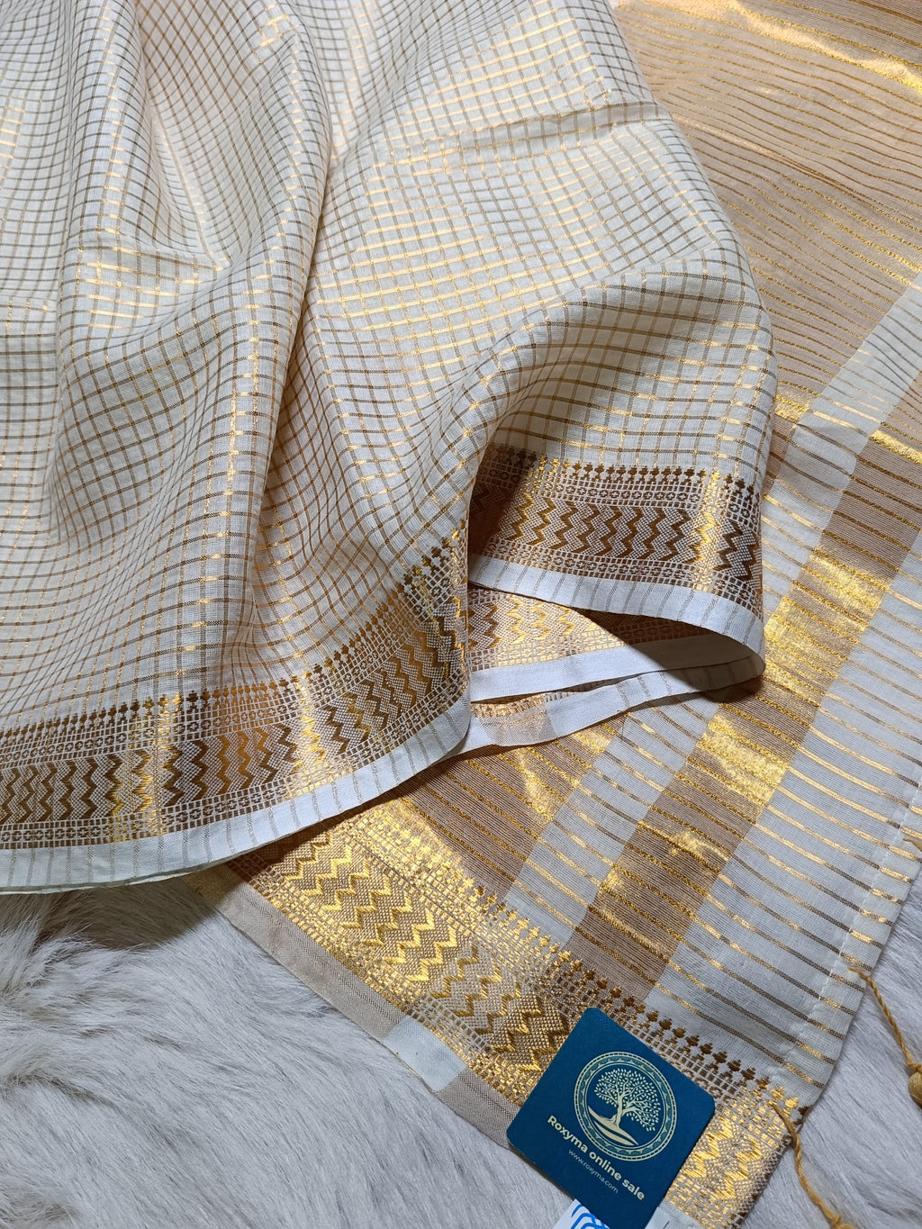 Mulmul Cotton Saree With Golden Zari Naksha  Women Border