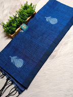Pure Linen Handwoven Saree with Sequin Floral Motifs & Running Blouse Piece