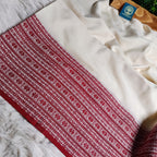 Pure Handloom Bengal Cotton Saree – Traditional Red and White with Ornate Geometric Motifs