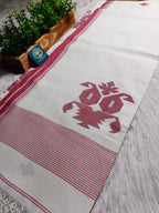 Pure Handloom Bengal Jamdani Saree – Traditional Red and White with Designer Blouse Piece