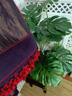 Pure Cotton suit with Jamdani Golden Zari  Butties in Plum Shed. Unstitched Dress Material Set of 2