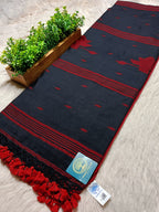 Handloom Cotton Saree in  Black and Red