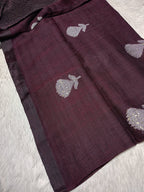 Pure Linen Handwoven Saree with Sequin Floral Motifs & Running Blouse Piece