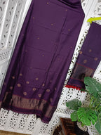 Pure Cotton suit with Jamdani Golden Zari  Butties in Plum Shed. Unstitched Dress Material Set of 2