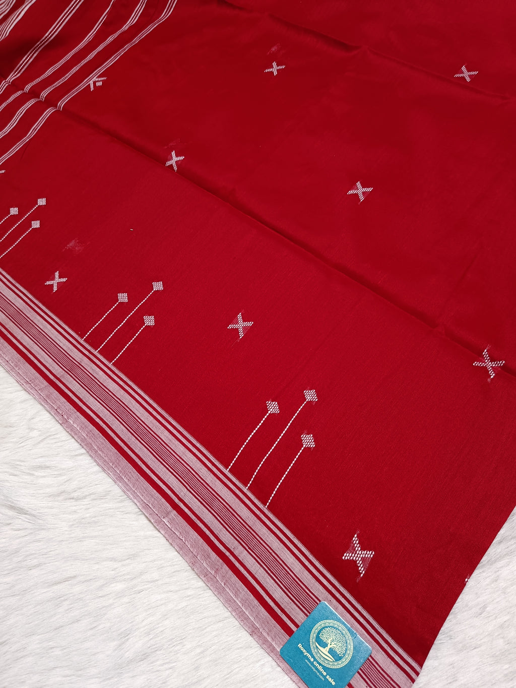 Red Cotton Jamdani Saree with Bhujodi-Style Weaving