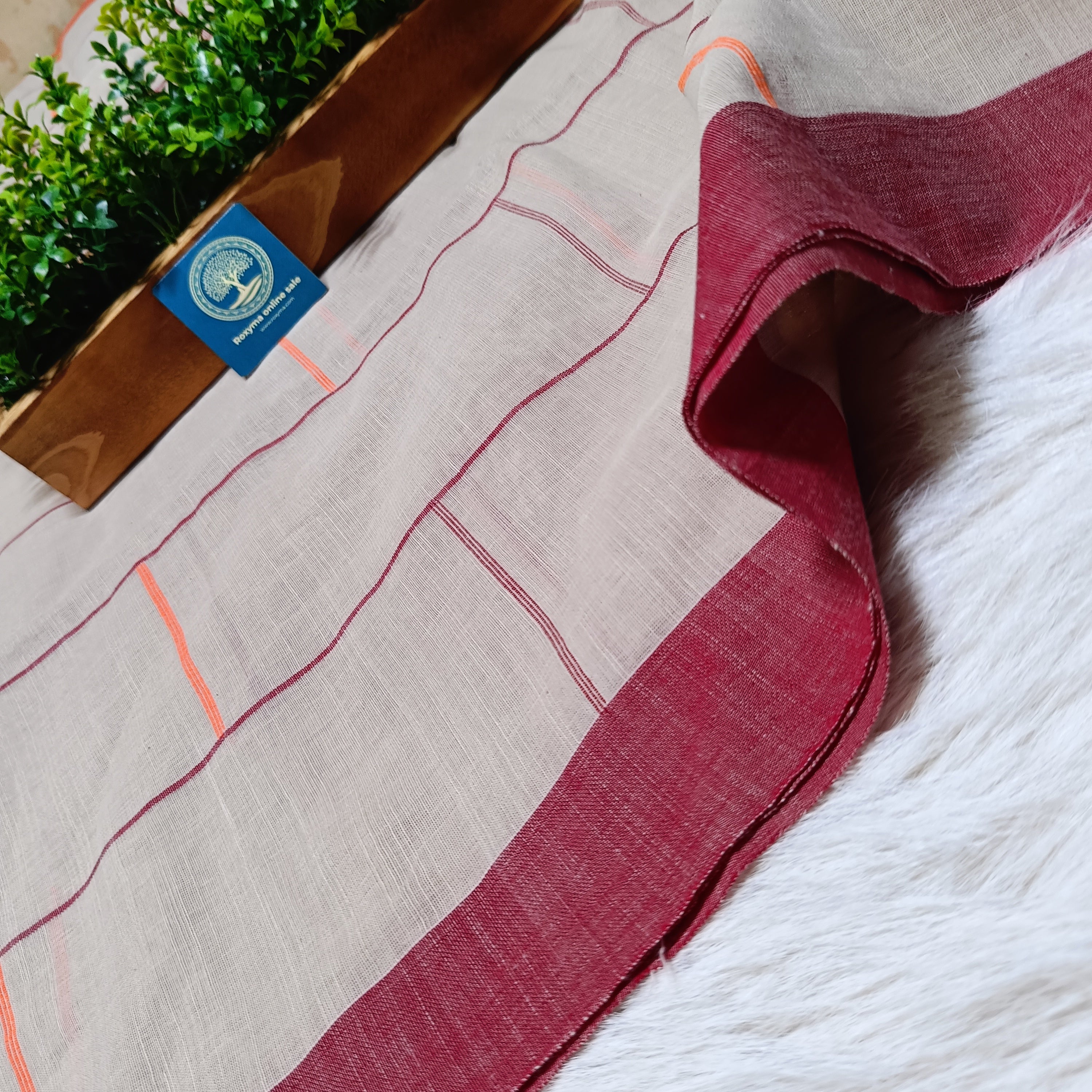 Pure Cotton Saree with Double  Contrast Border and Blouse Piece