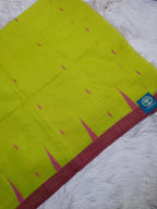 Handloom Cotton Saree in Lime Green and Magenta