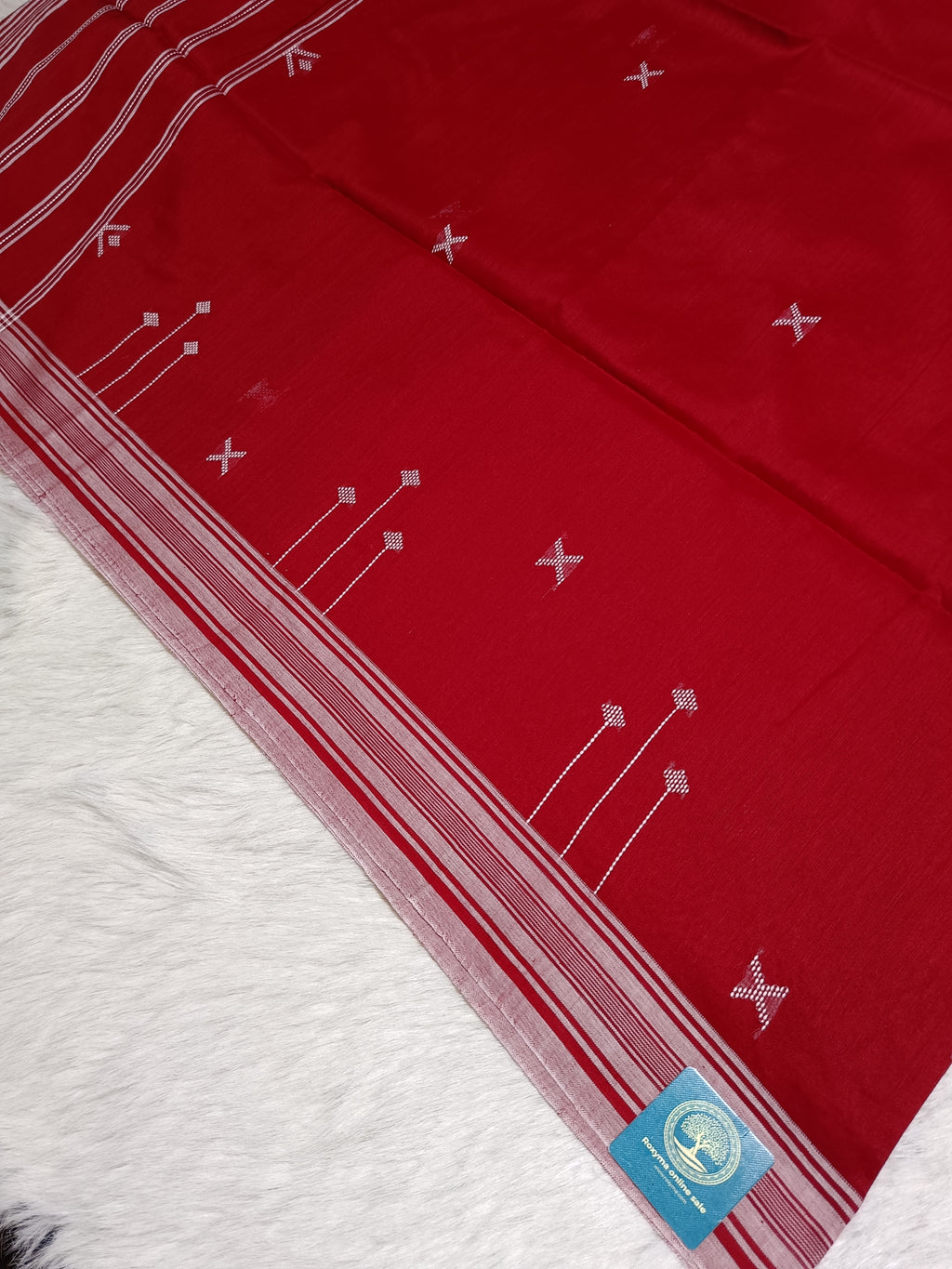 Red Cotton Jamdani Saree with Bhujodi-Style Weaving