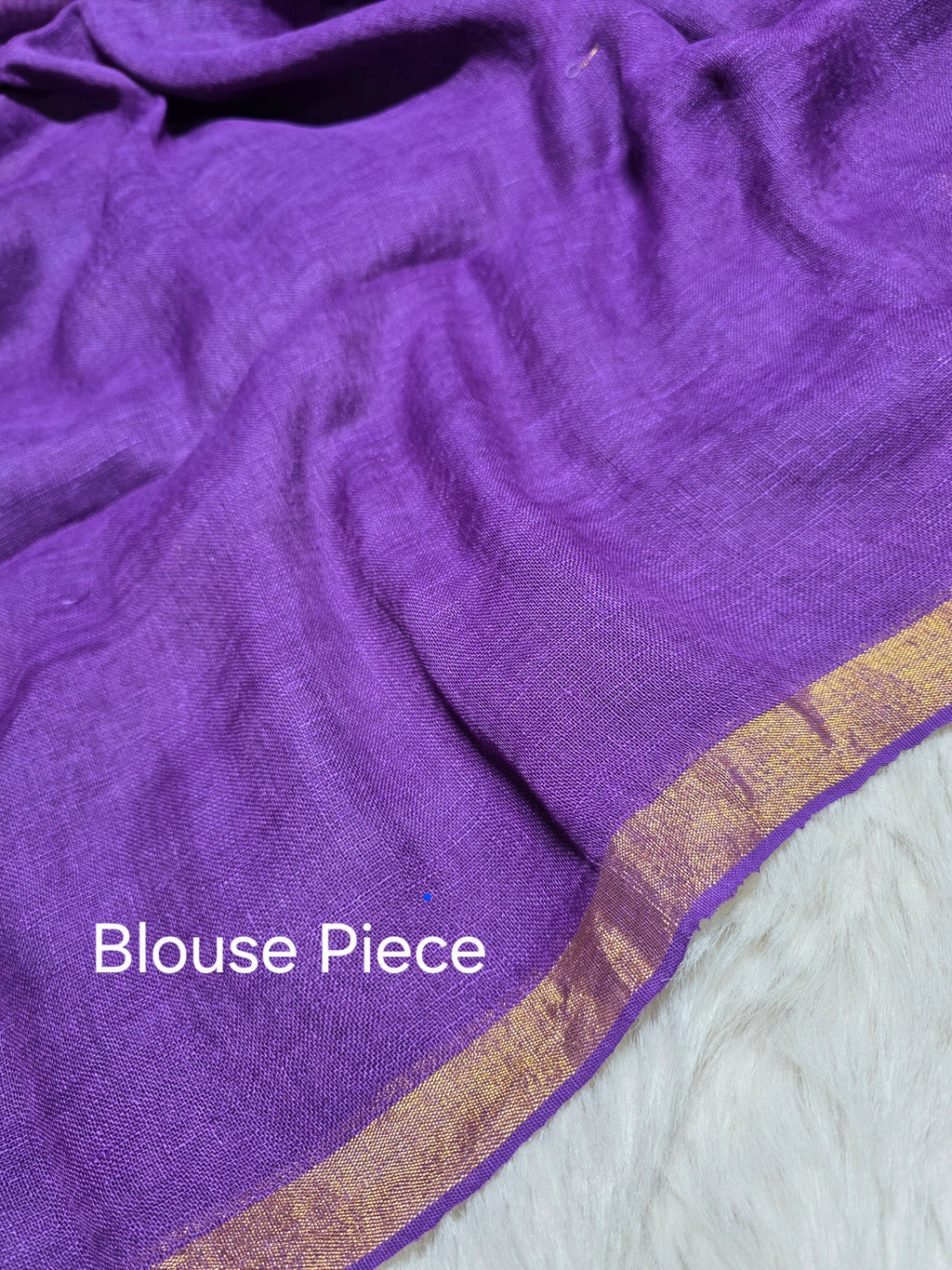 Pure Linen-by-Linen Saree – Royal Purple with Gold Zari Jamdani Buttas & Striped Pallu